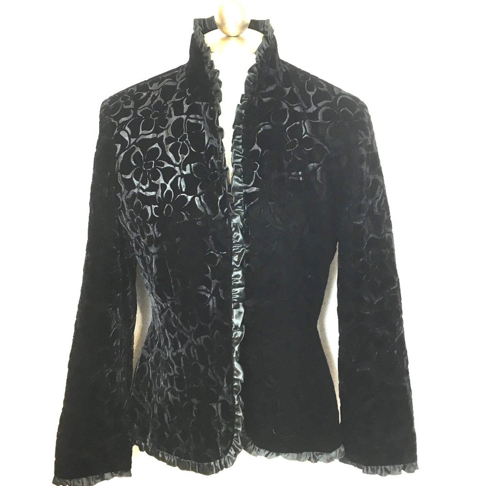 Noviello Bloom Black burn Out Velvet Victorian 90’s Jacket Sz 10